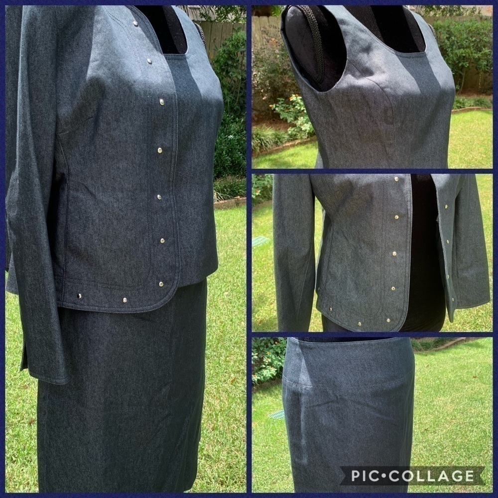 KASPER Denim Skirt Suit Navy 3 Piece